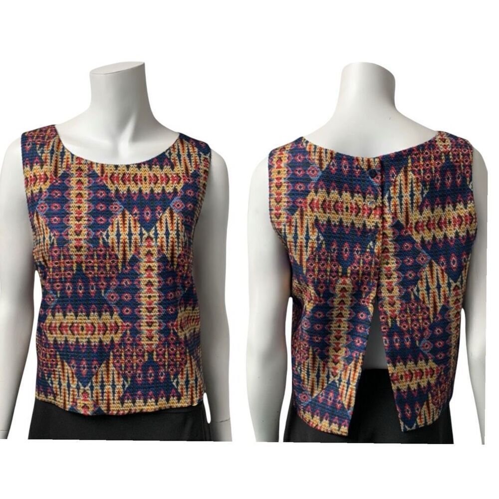 Sam Edelman Boho Southwest Western Sleeveless Top Slit Open Back Sz L NWT‎